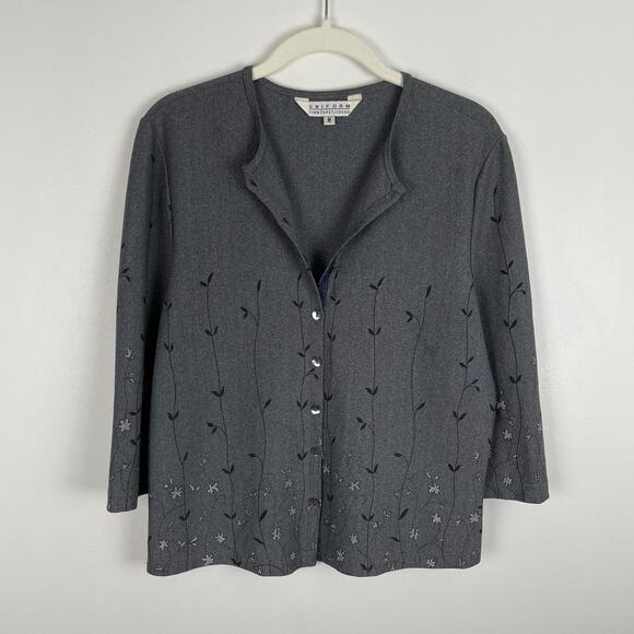 Vintage 90s Gray Floral Button Up Shirt Top Sz M Dark Fairy Grunge Romantic Goth - Picture 6 of 11